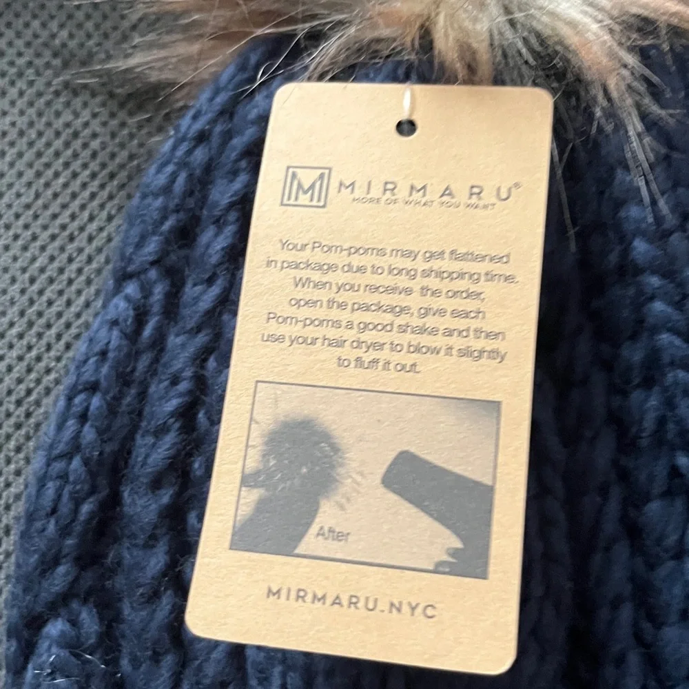 Navy Blue Pom Pom Beanie - Picture 3 of 3